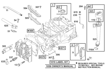 Page A Diagram and Parts List for 12A800 0100, 0413, 0414, 0508, 0511, 0512, 0513, 0514, 0600, 0611, 061 Briggs and Stratton Engine